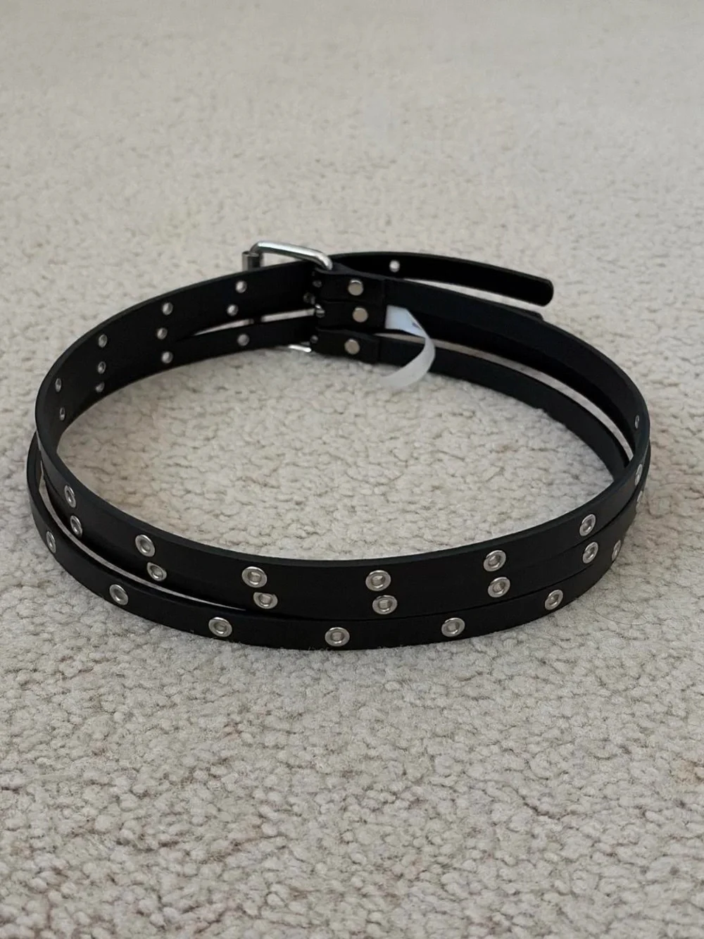 BLACK TRIPLE STRAP LEATHER BELT W/ SILVER HARDWARE